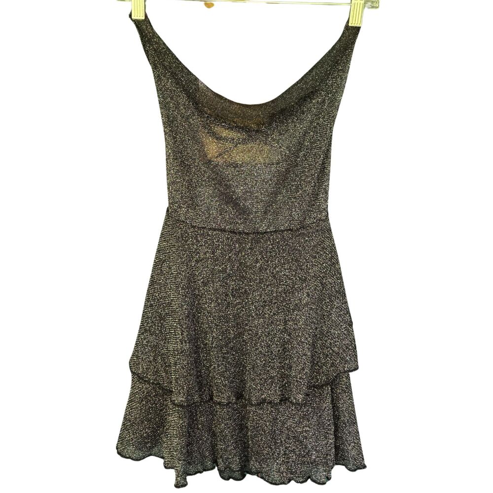 Black Sheer Sparkle Open Back Ice Skating Figure Skater Strapless Mini Dress